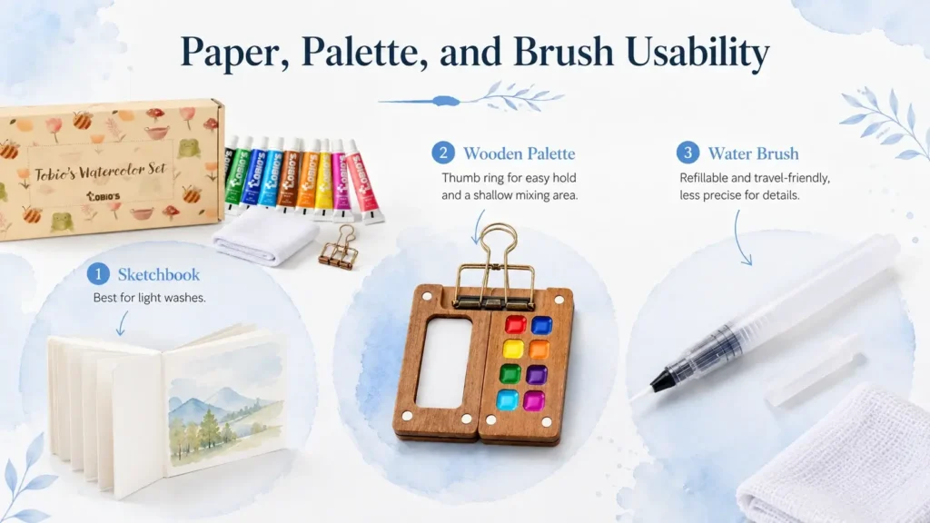 Paper, palette, and brush guide