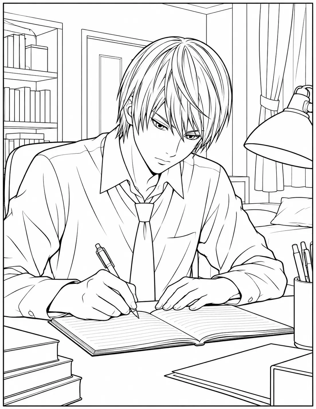 Light Yagami writing in the Death Note coloring page
