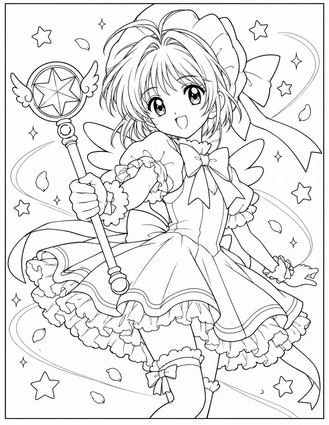 Sakura holding her sealing wand with stars and magical details