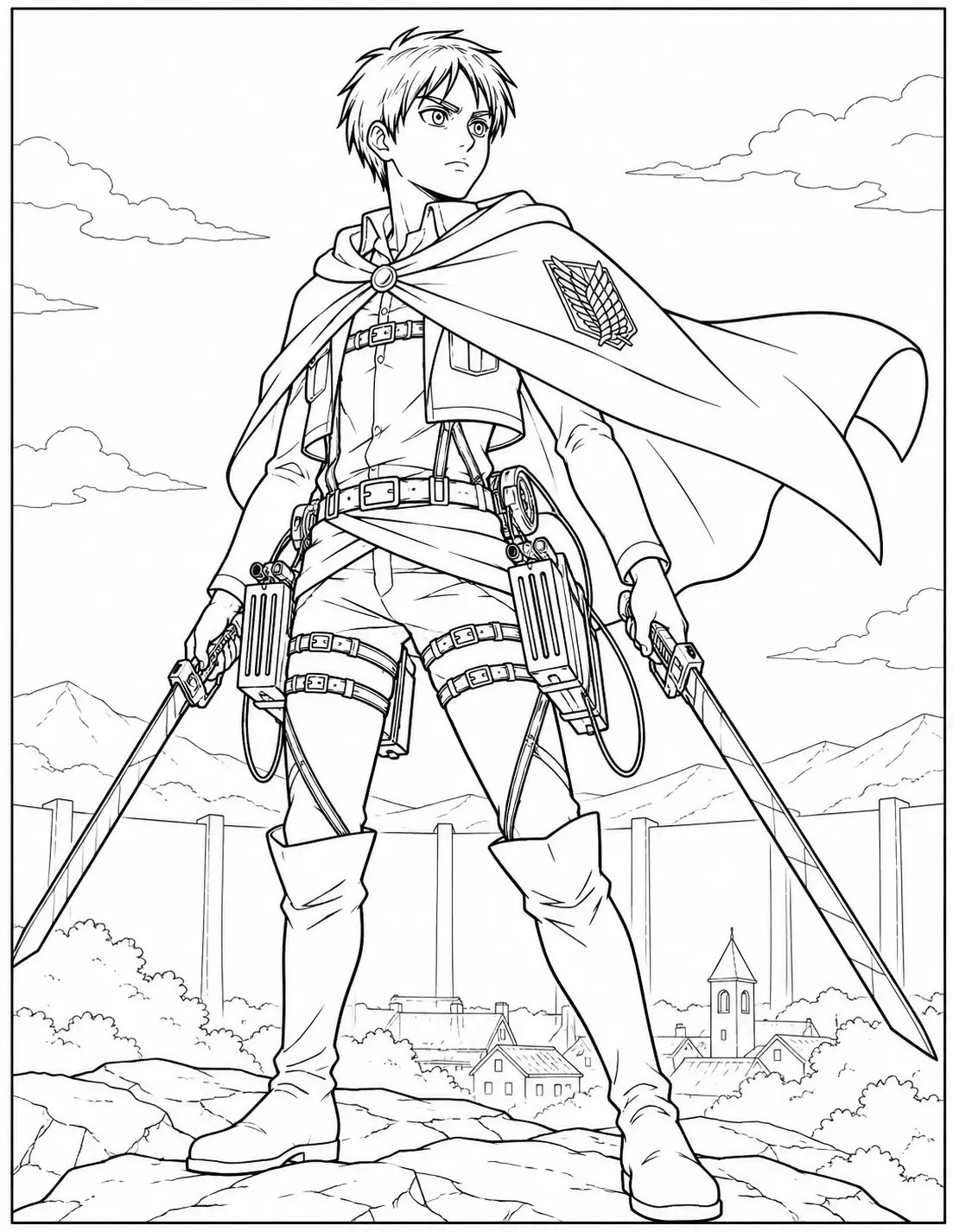 Eren Yeager in Scout uniform coloring page