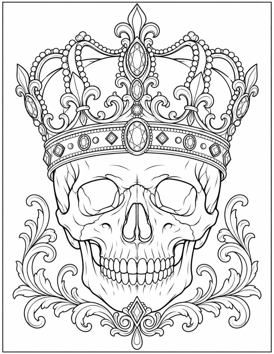 Gothic crown skull coloring page for adults