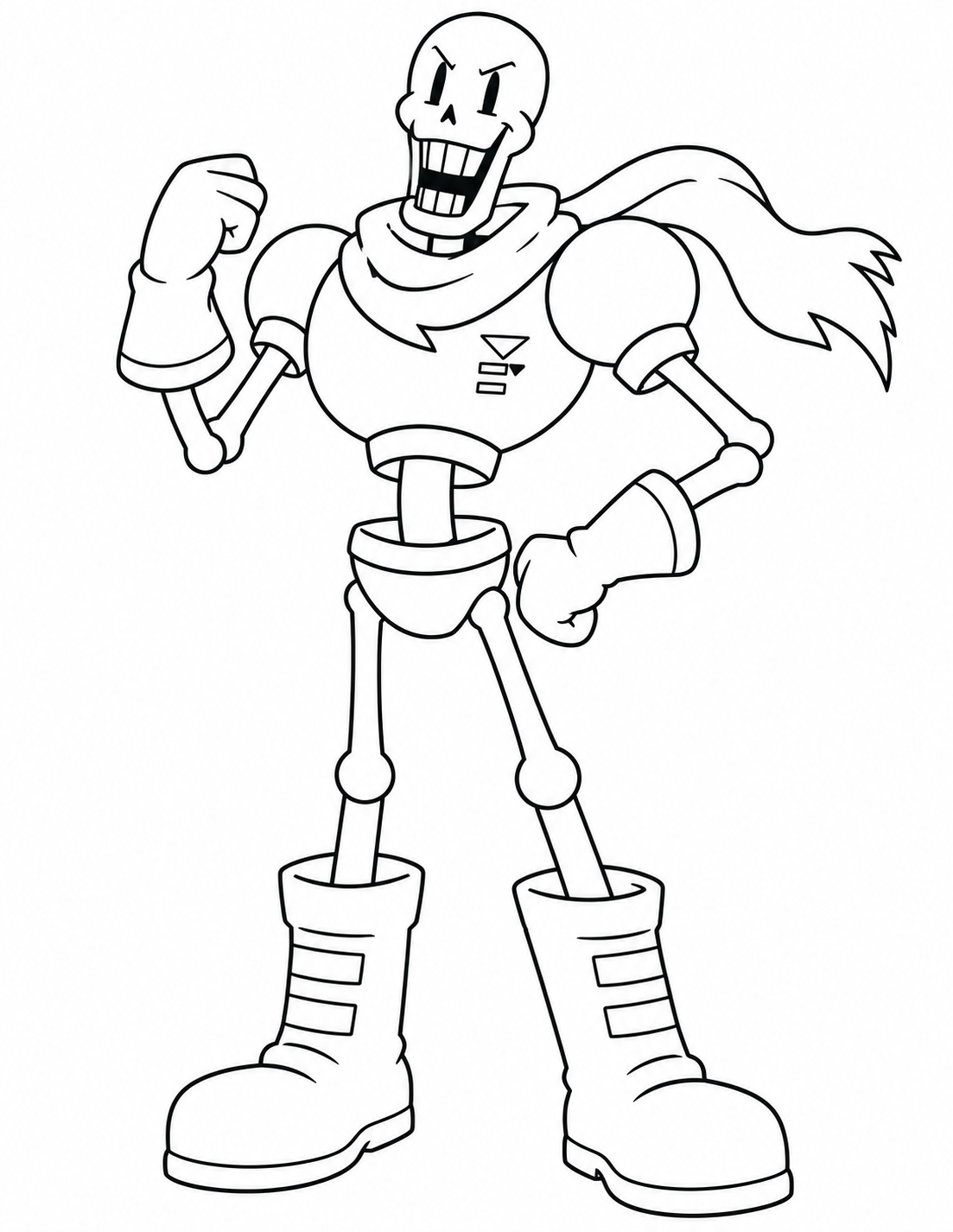 Papyrus Undertale coloring page with scarf, armor and boots