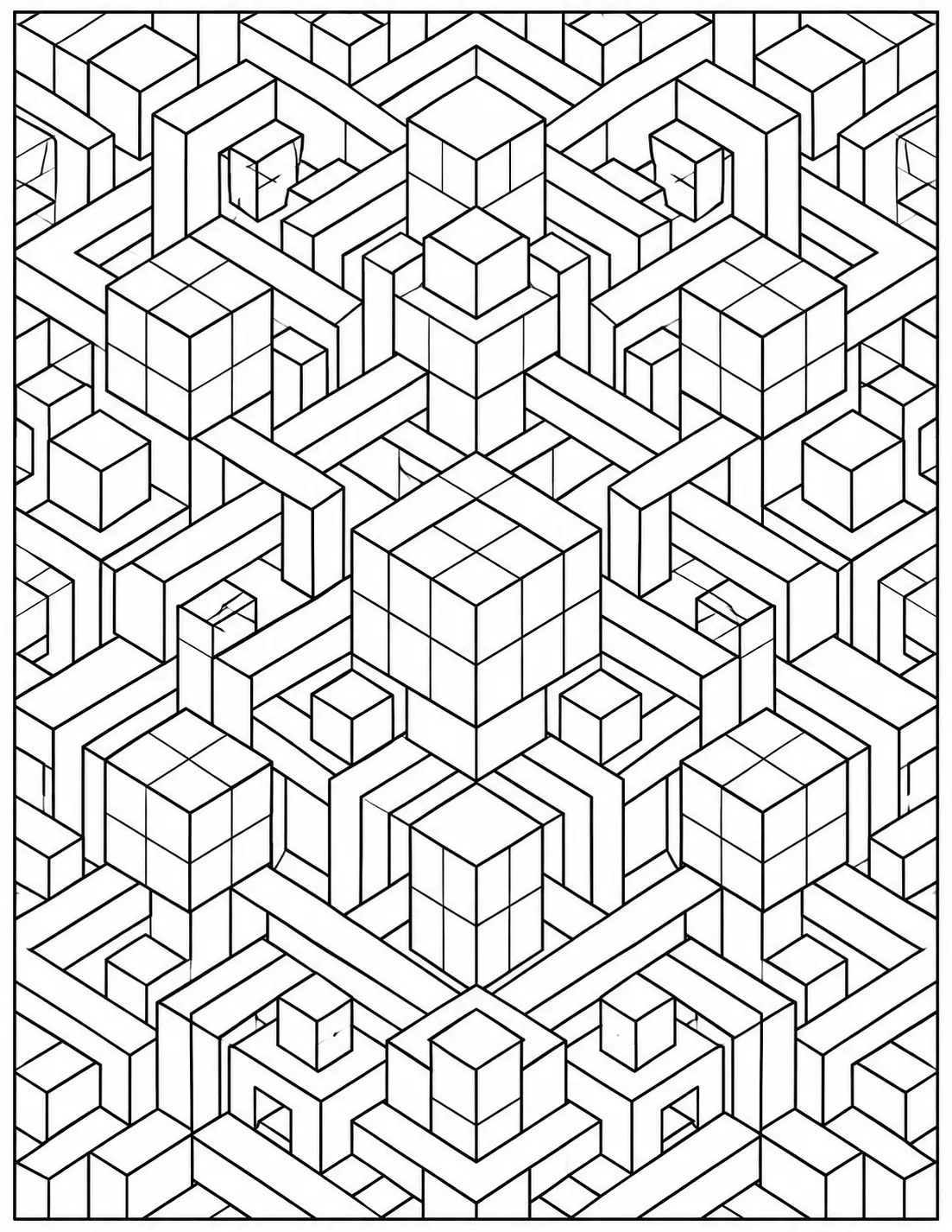 3D cube optical pattern coloring page for adults