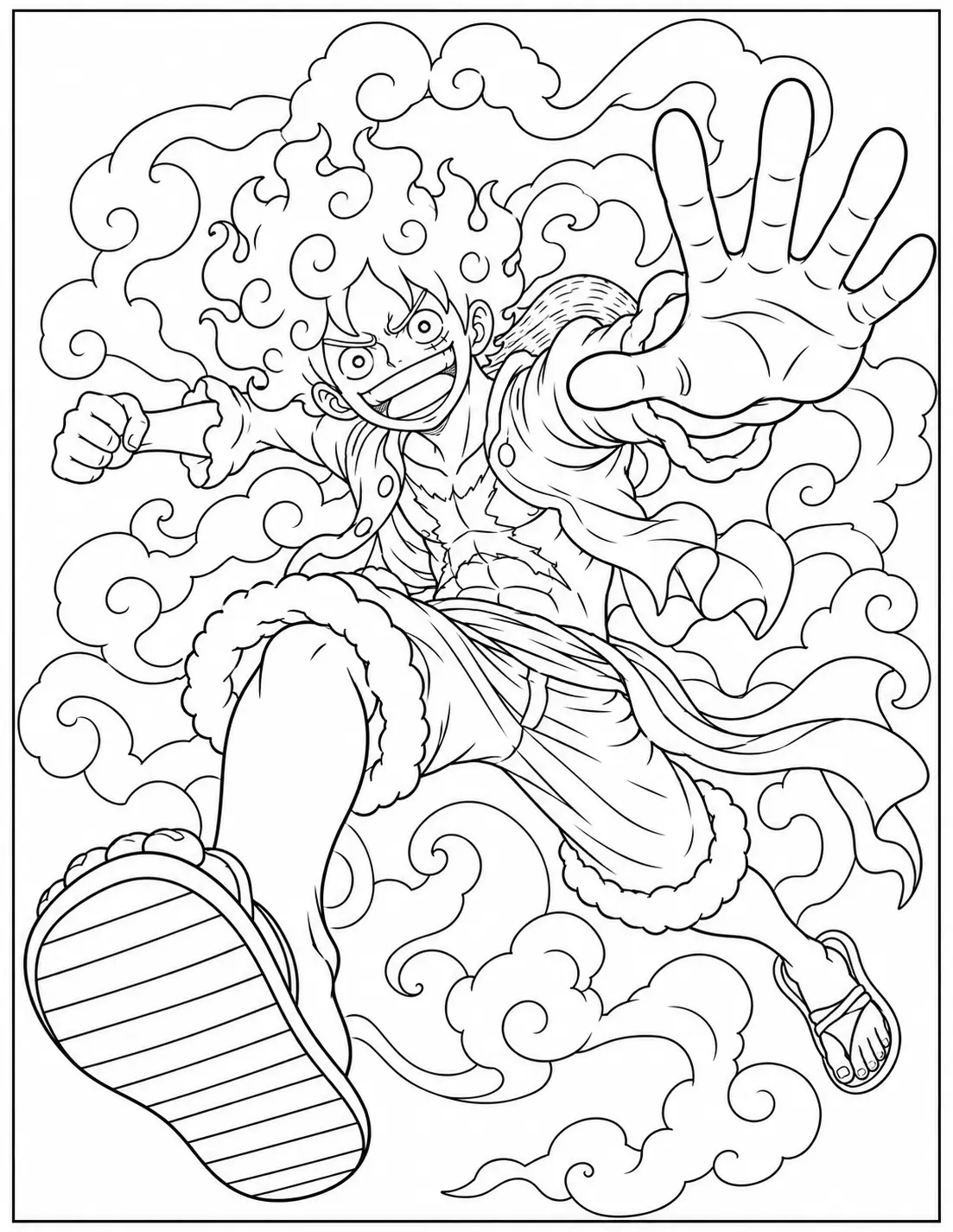 Gear 5 Monkey D. Luffy action pose coloring page