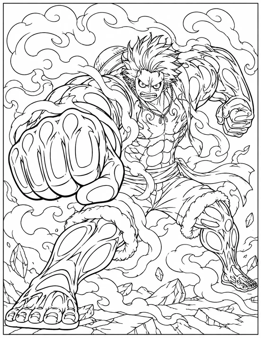 Gear 4 Monkey D. Luffy battle pose coloring page