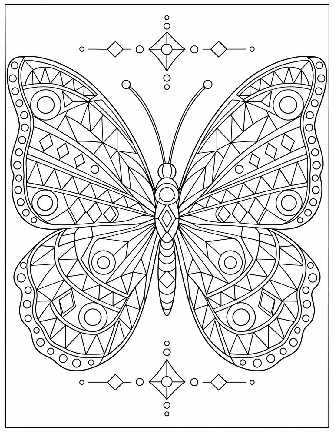 Geometric butterfly coloring page for adults