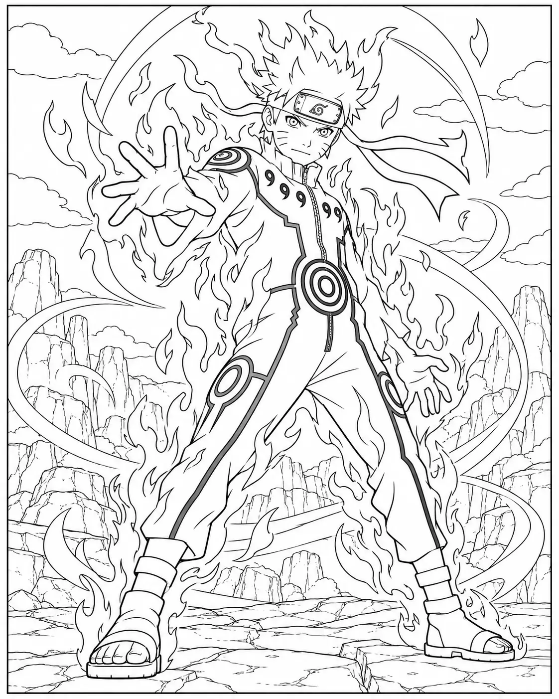 Naruto Nine-Tails Chakra Mode coloring page