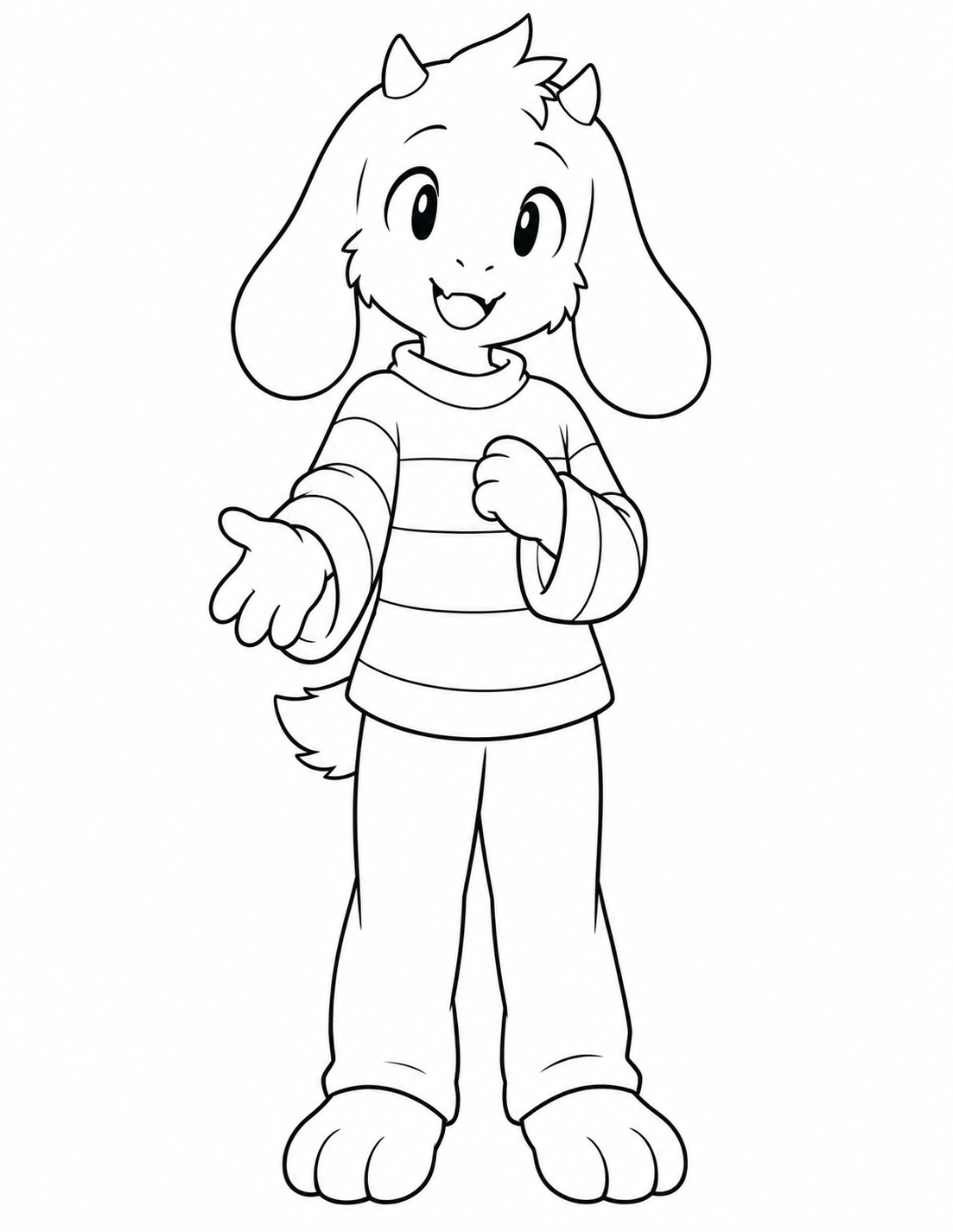 Asriel Undertale coloring page in a striped sweater