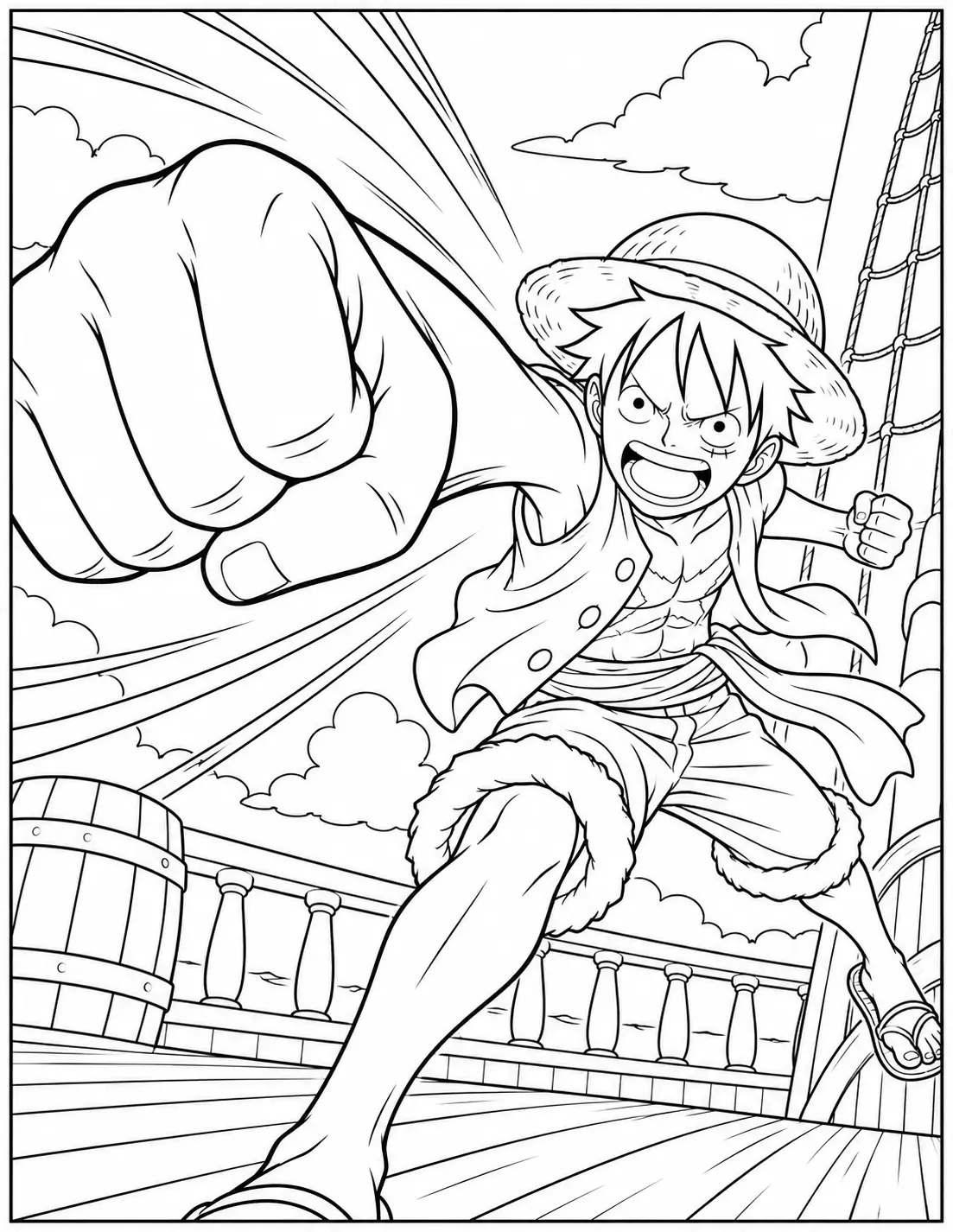 Monkey D. Luffy Gum-Gum Pistol punch coloring page