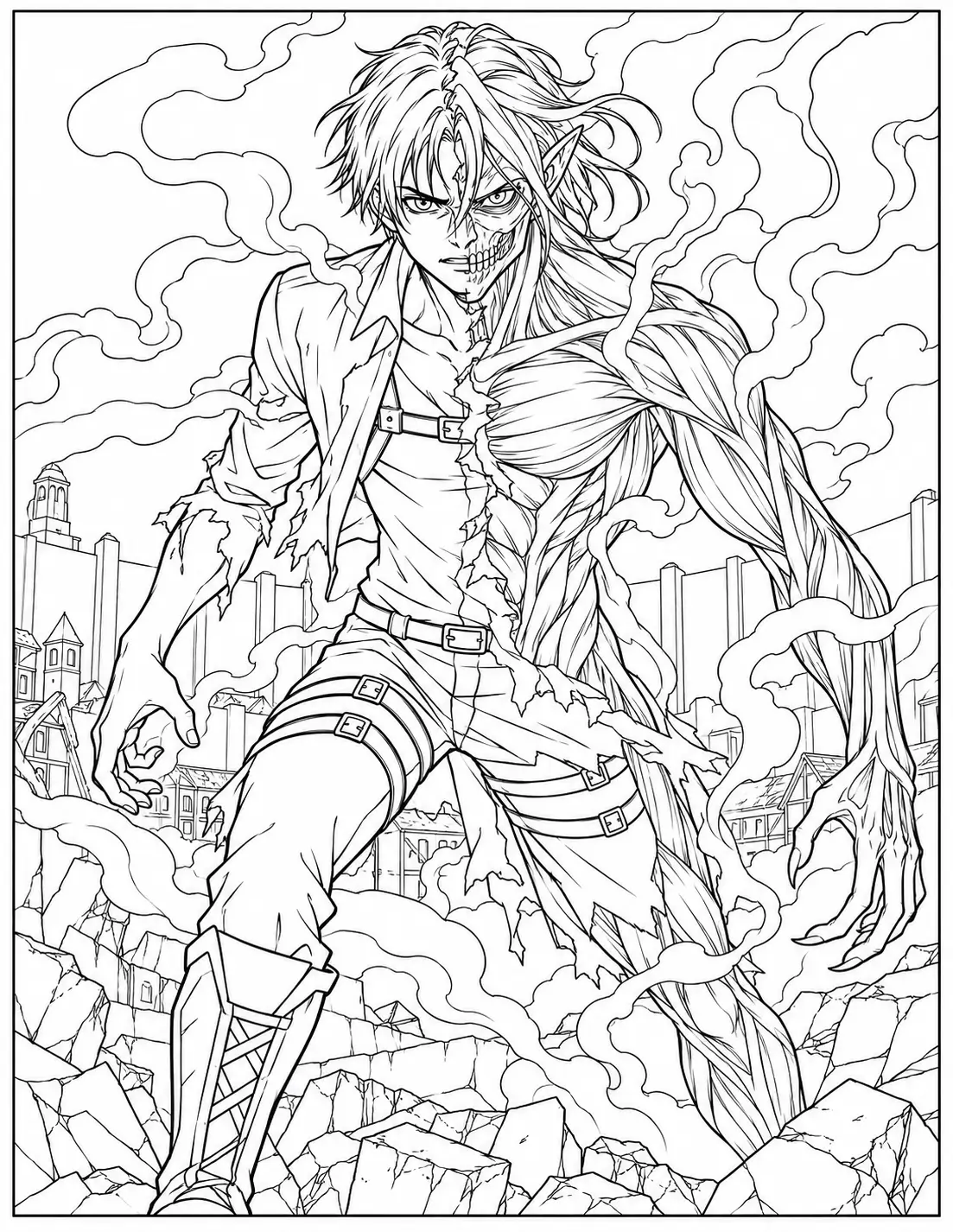 Eren Titan transformation coloring page