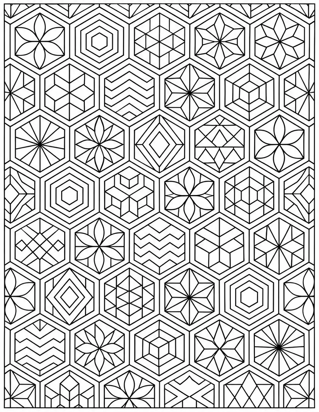 Hexagon honeycomb geometric pattern coloring page for adults