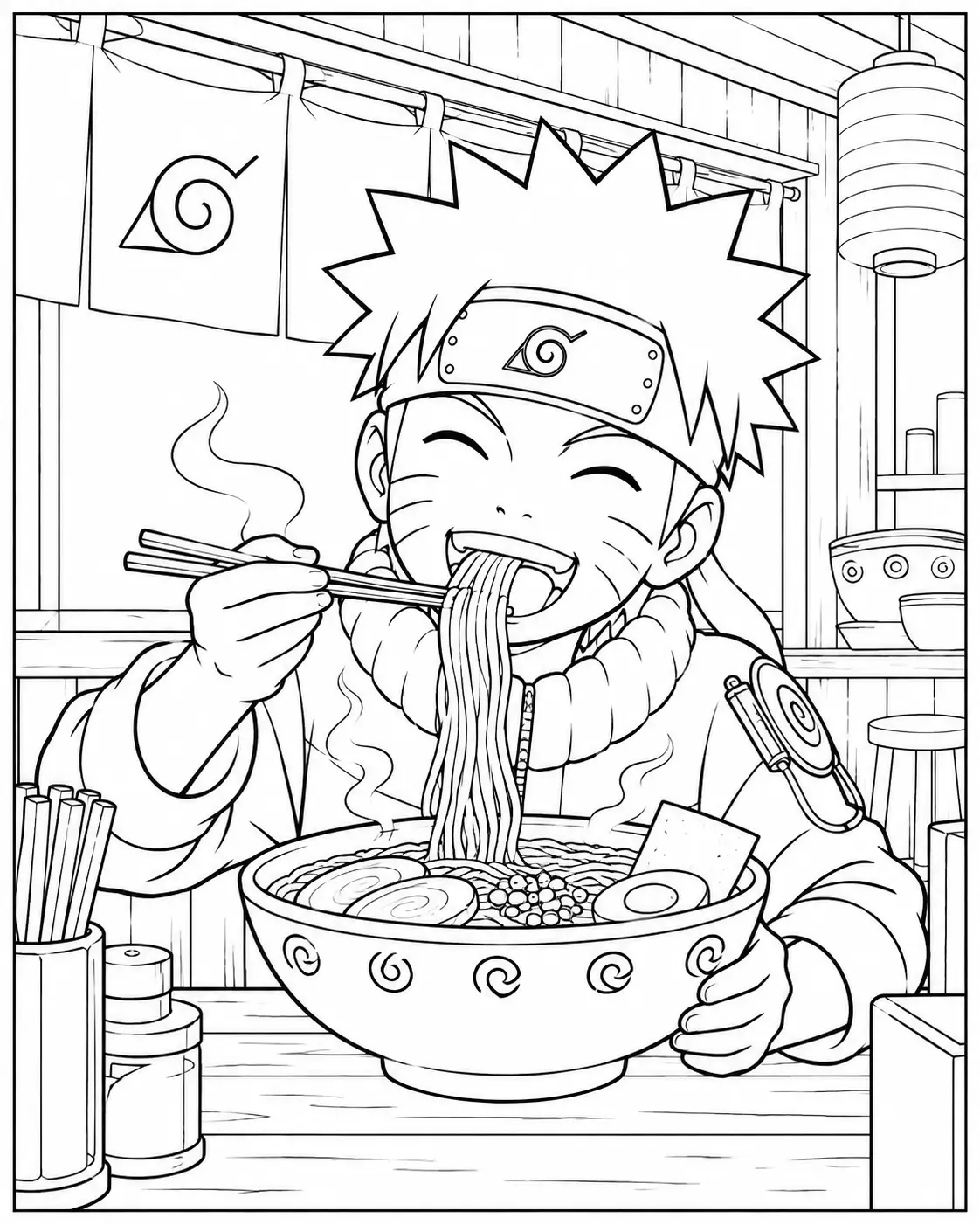 Naruto eating ramen coloring page