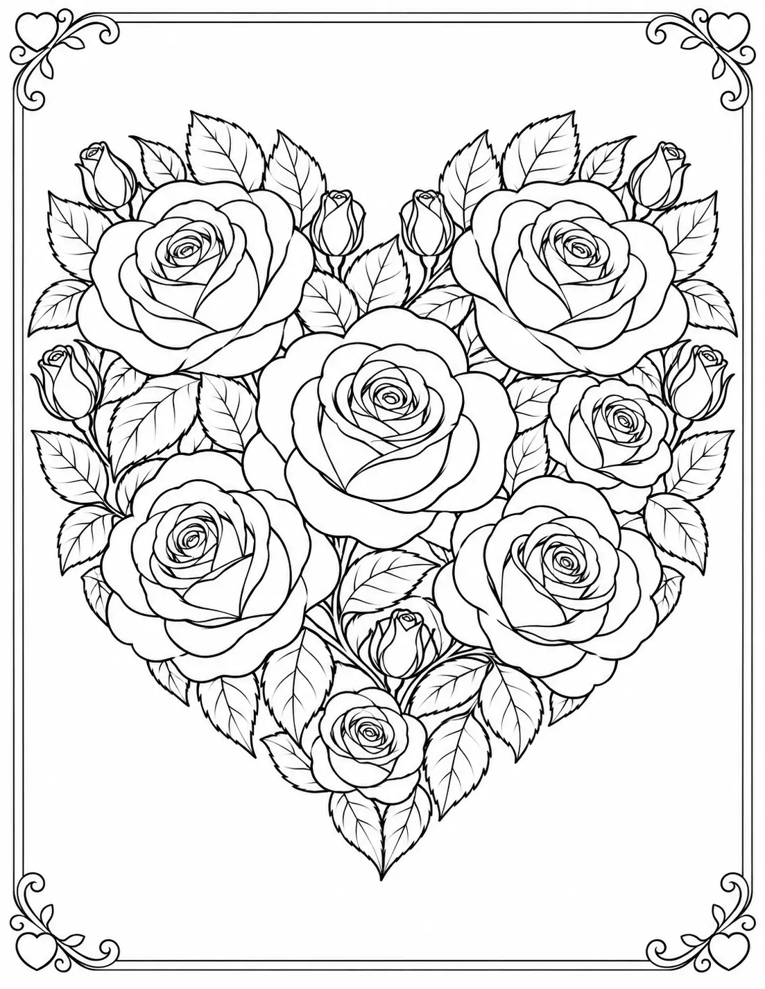 Rose heart coloring page for adults