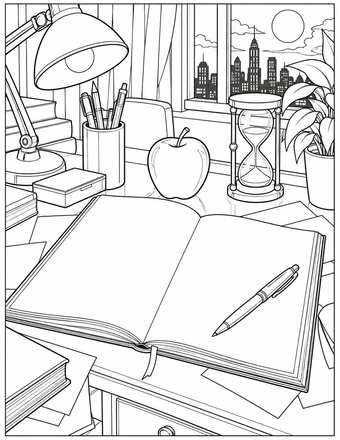 Open Death Note notebook on Light Yagami's desk coloring page