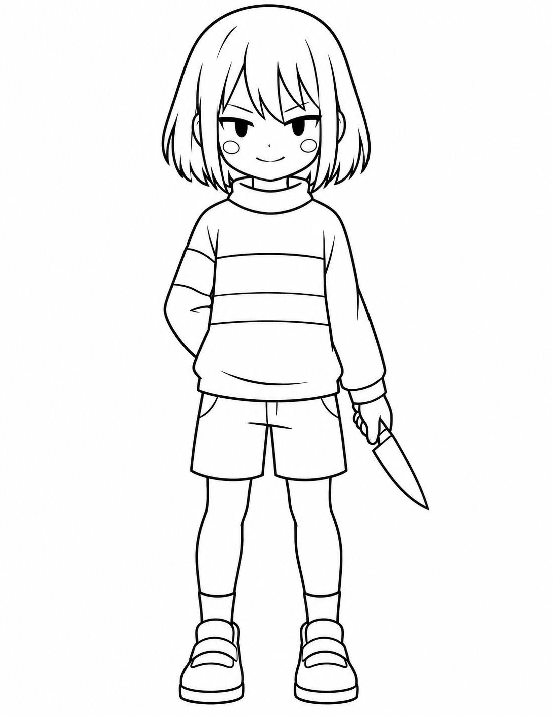 Chara Undertale coloring page with striped sweater and shorts