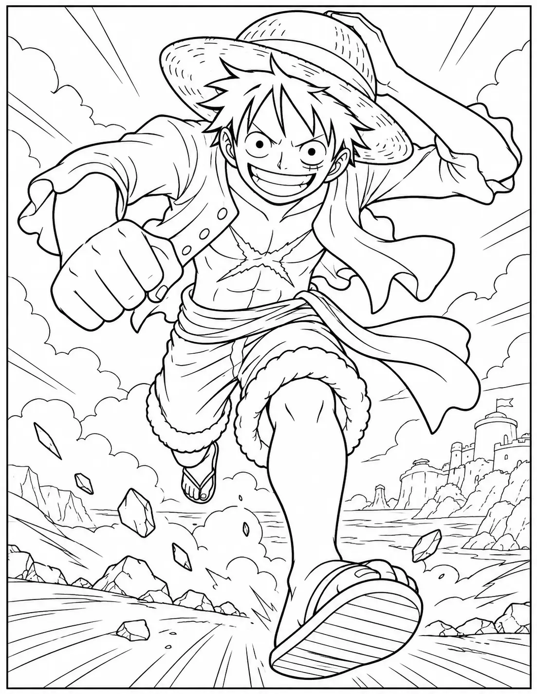 Monkey D. Luffy running into battle coloring page