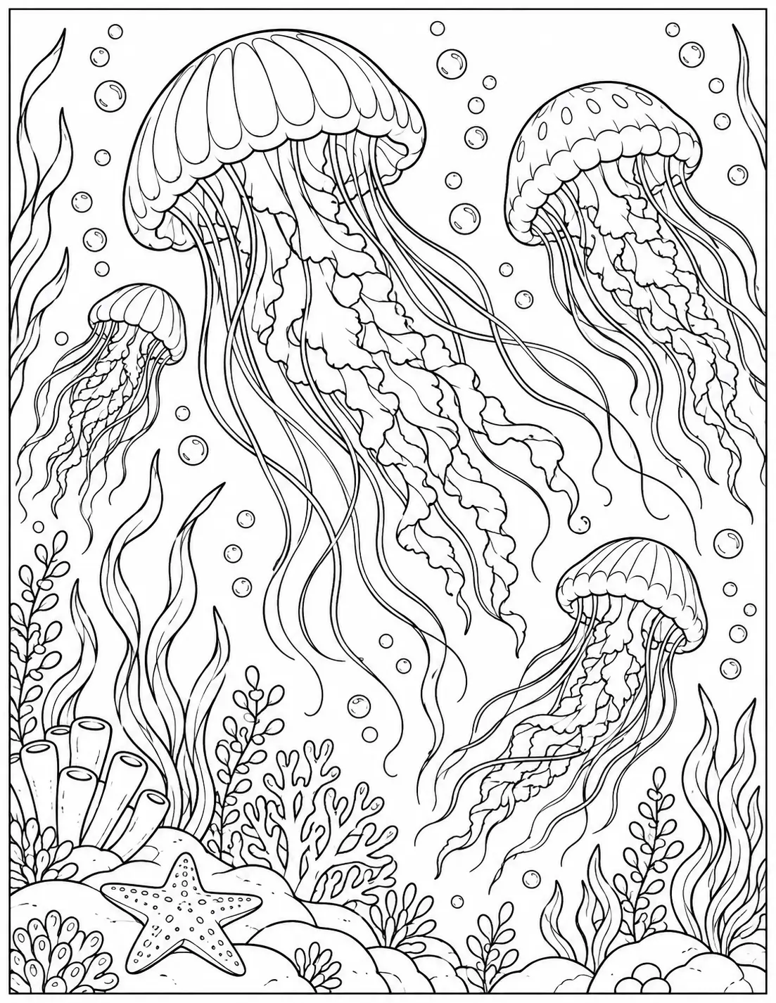 Jellyfish floating underwater coloring page