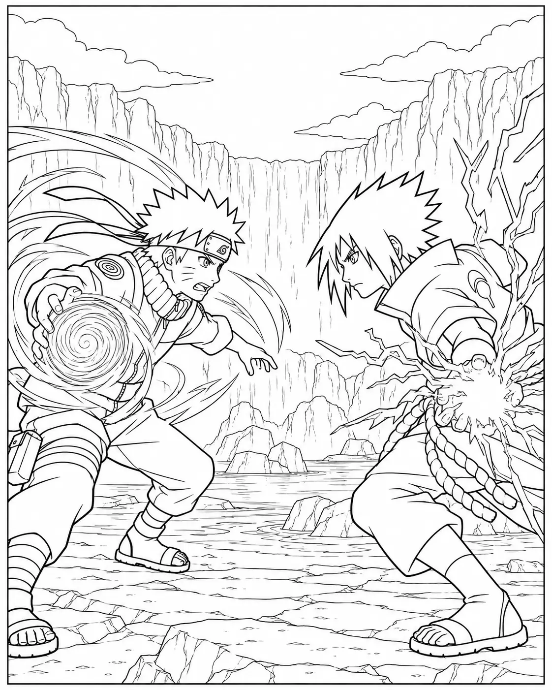 Naruto vs Sasuke battle coloring page