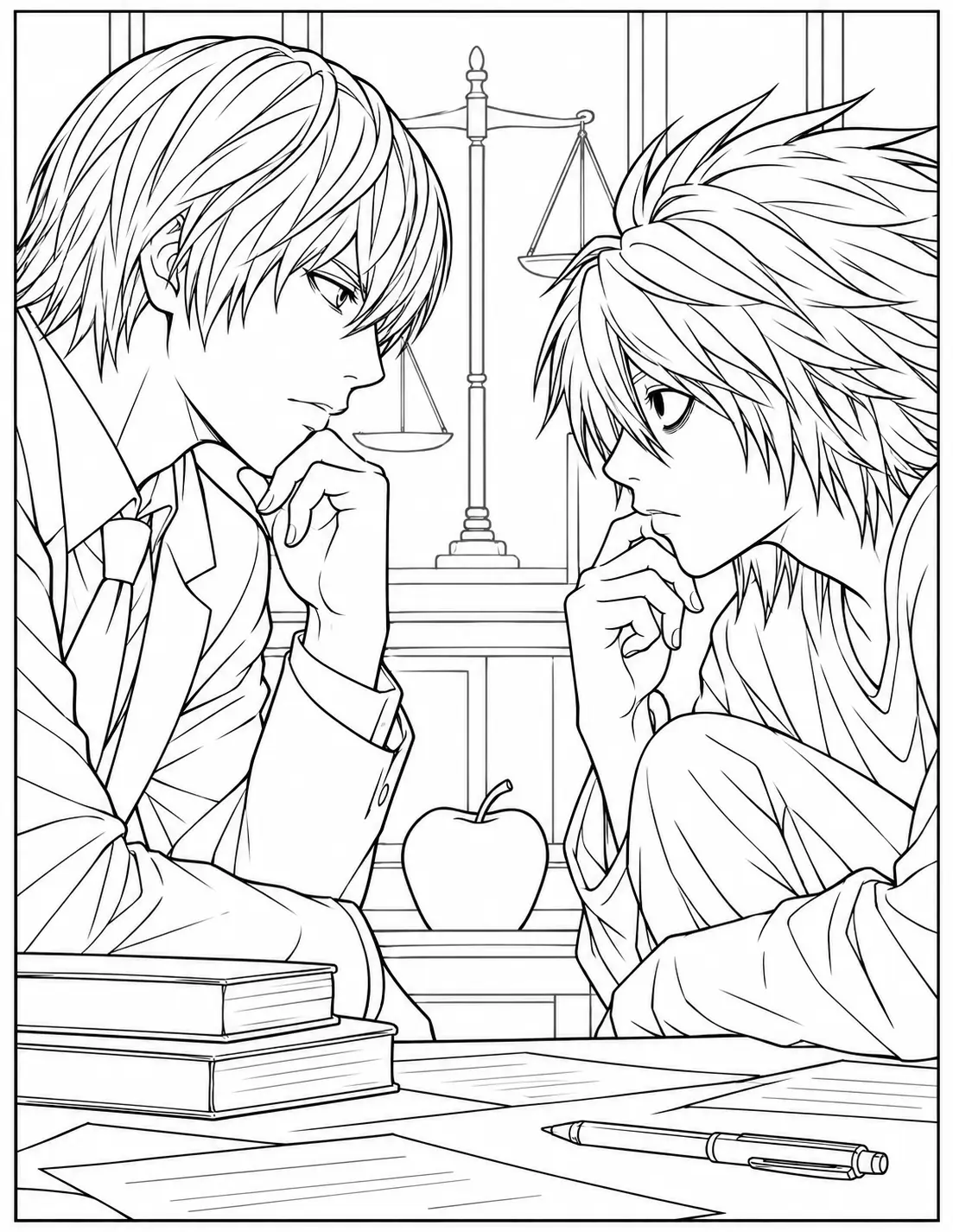 Light Yagami and L face-off coloring page