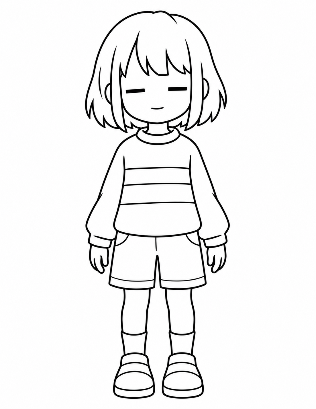 Frisk Undertale coloring page in a striped sweater and shorts