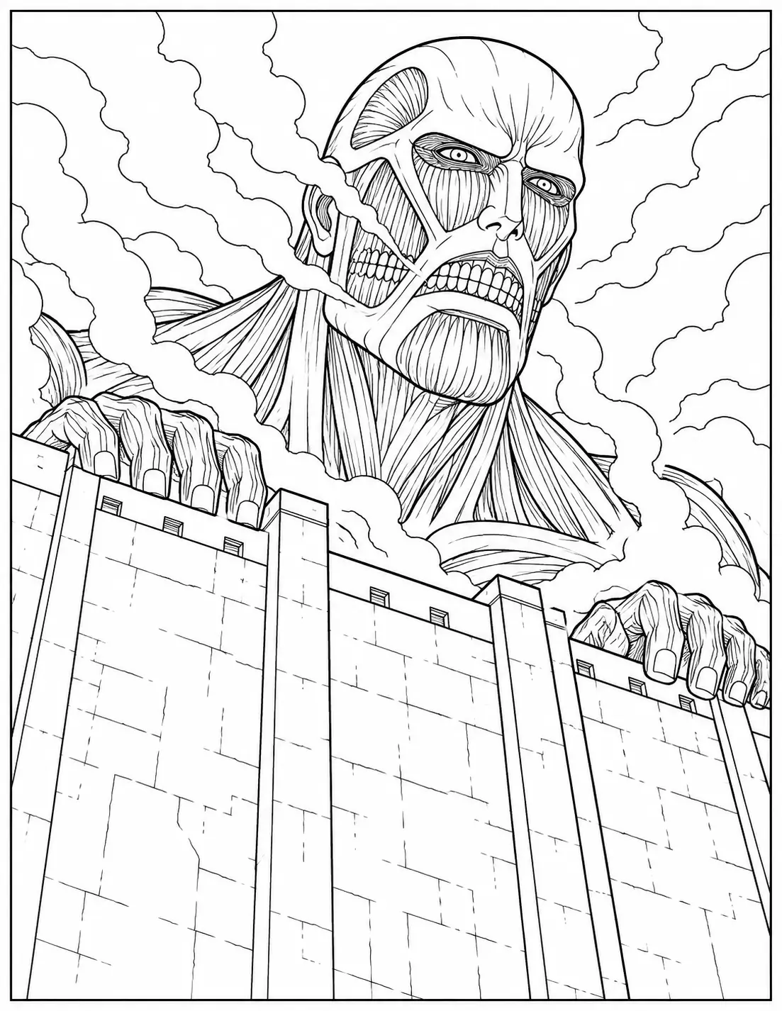 Colossal Titan behind the wall coloring page