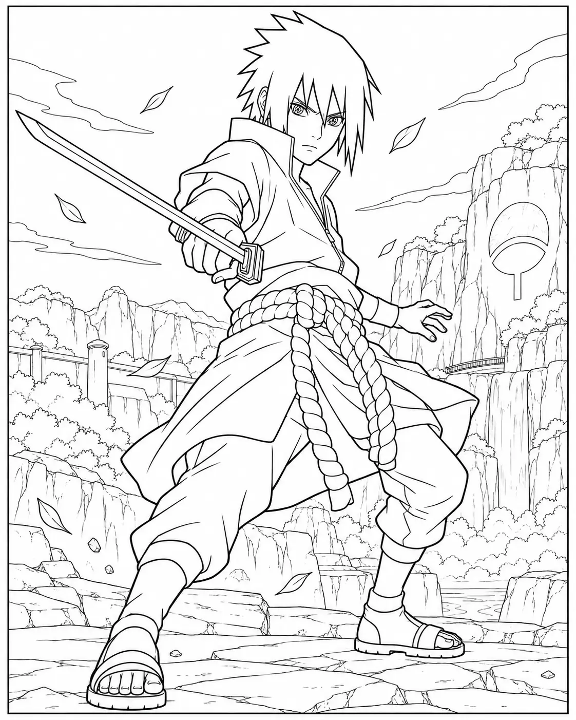 Sasuke with Sharingan coloring page