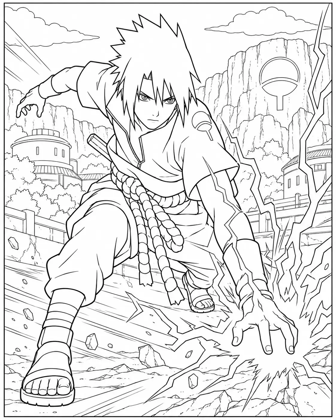 Sasuke using Chidori coloring page