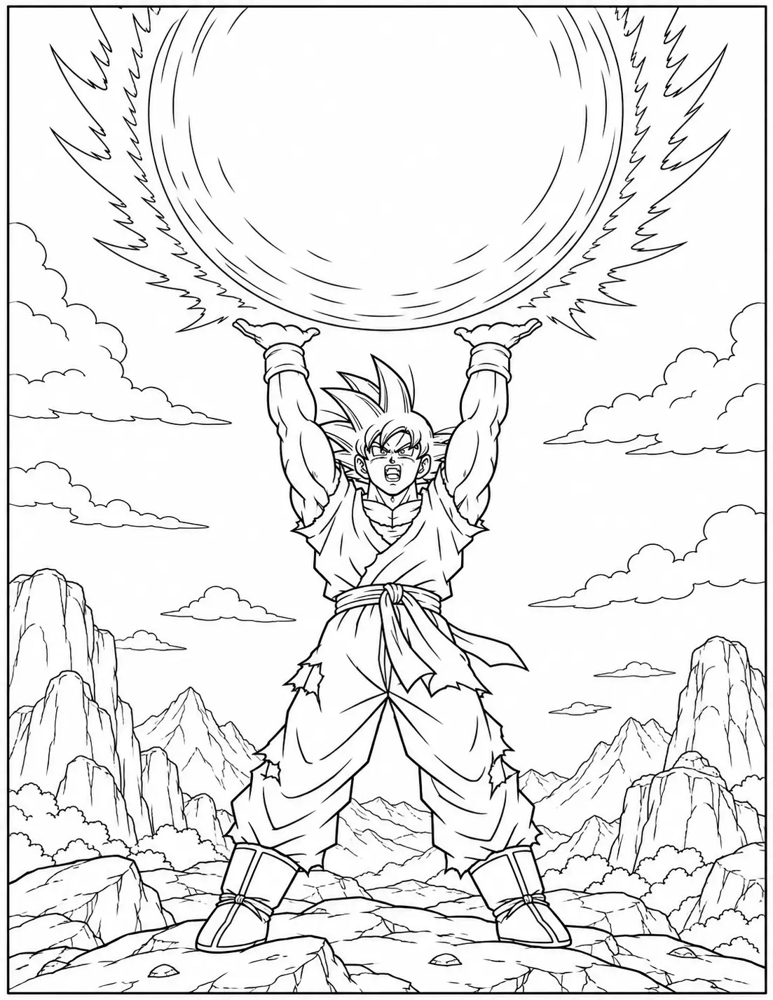Goku holding a Spirit Bomb above his head coloring page