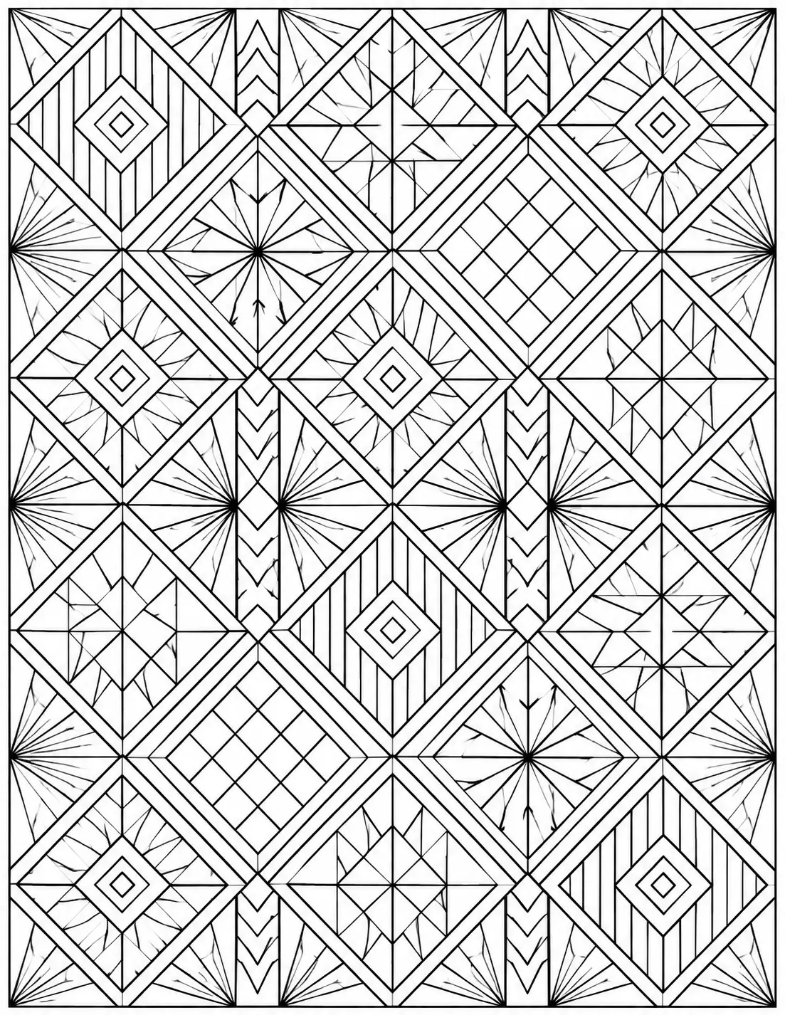 Diamond tessellation geometric coloring page for adults