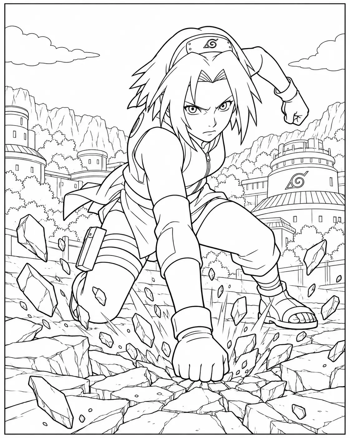 Sakura powerful punch coloring page