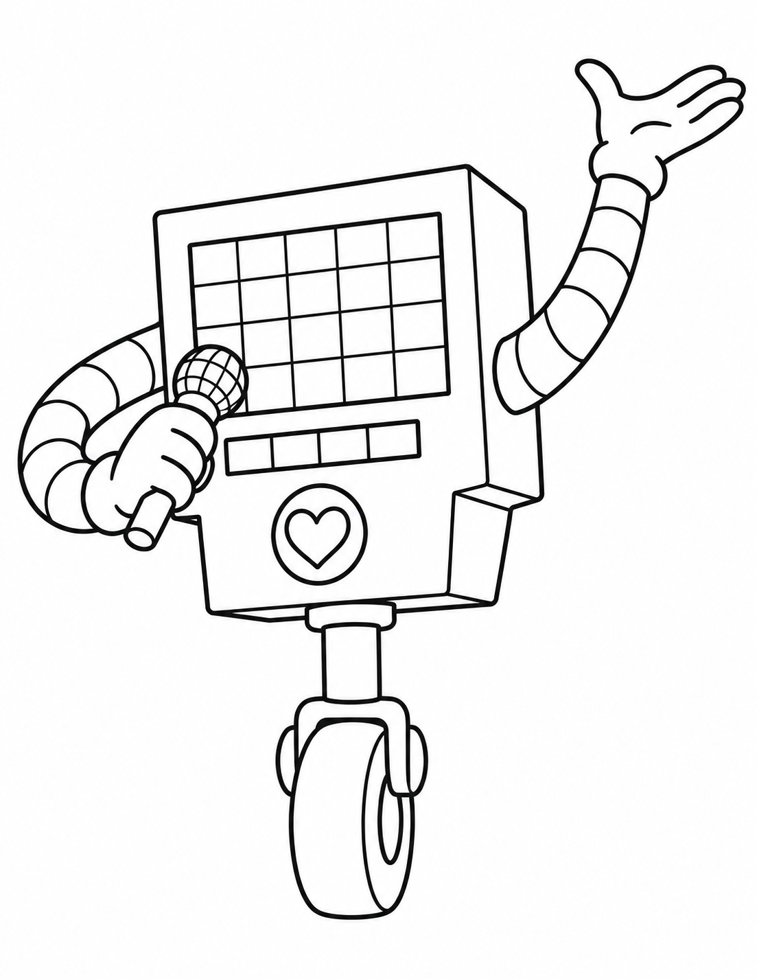 Mettaton Undertale coloring page with robot body and wheel base