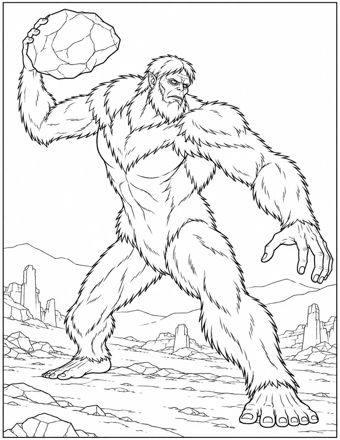 Beast Titan throwing a boulder coloring page