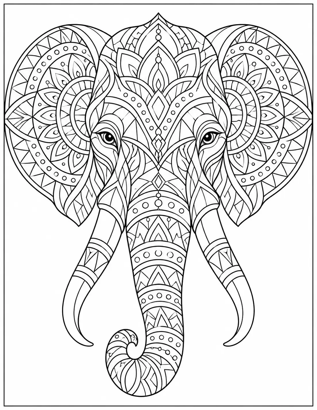 Geometric elephant coloring page for adults