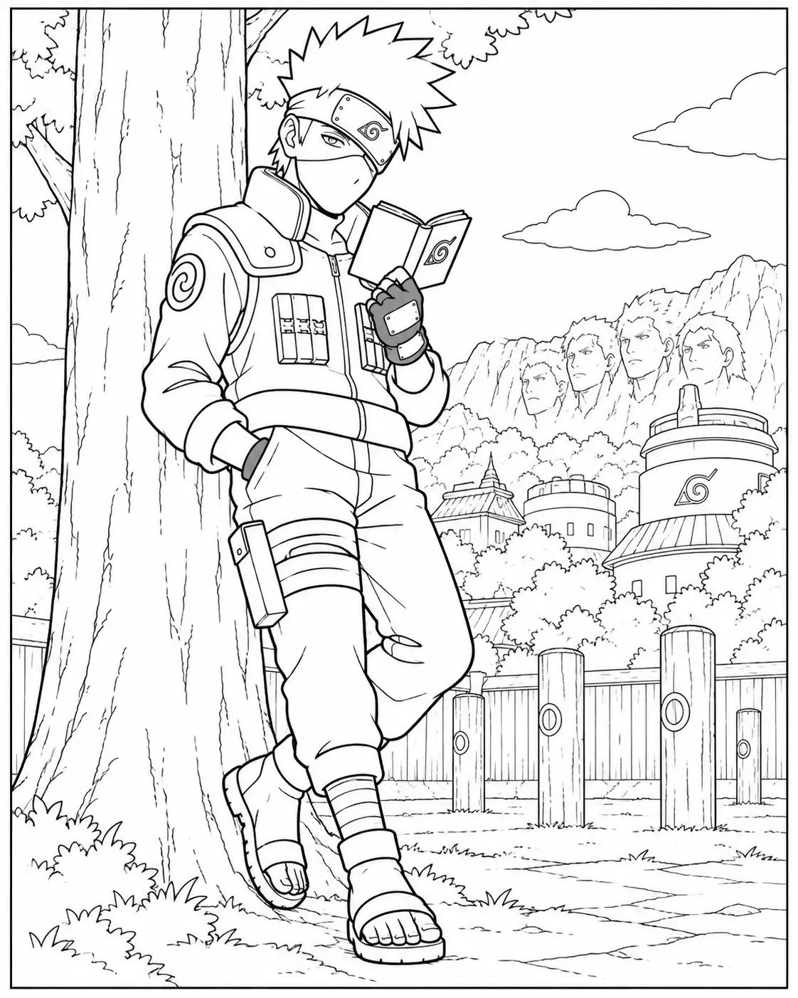 Kakashi reading coloring page