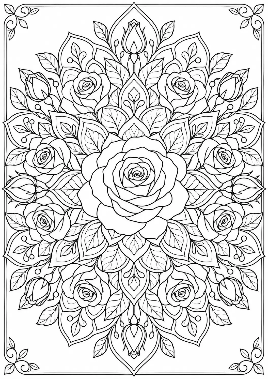 Rose mandala coloring page for adults