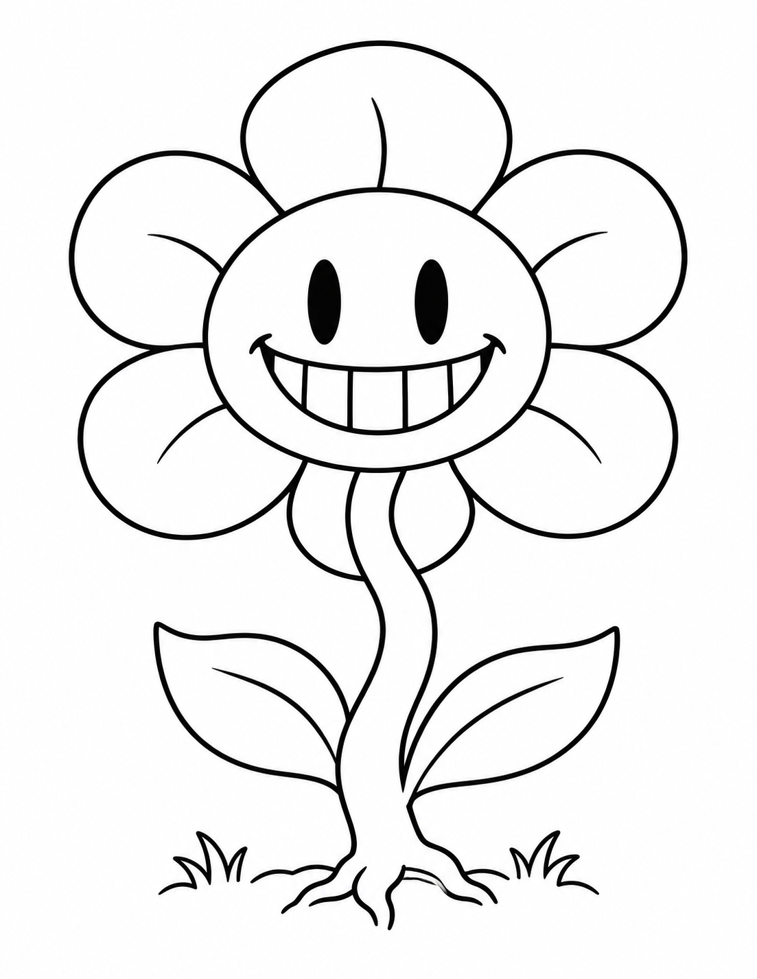 Flowey Undertale coloring page with smiling flower face and petals