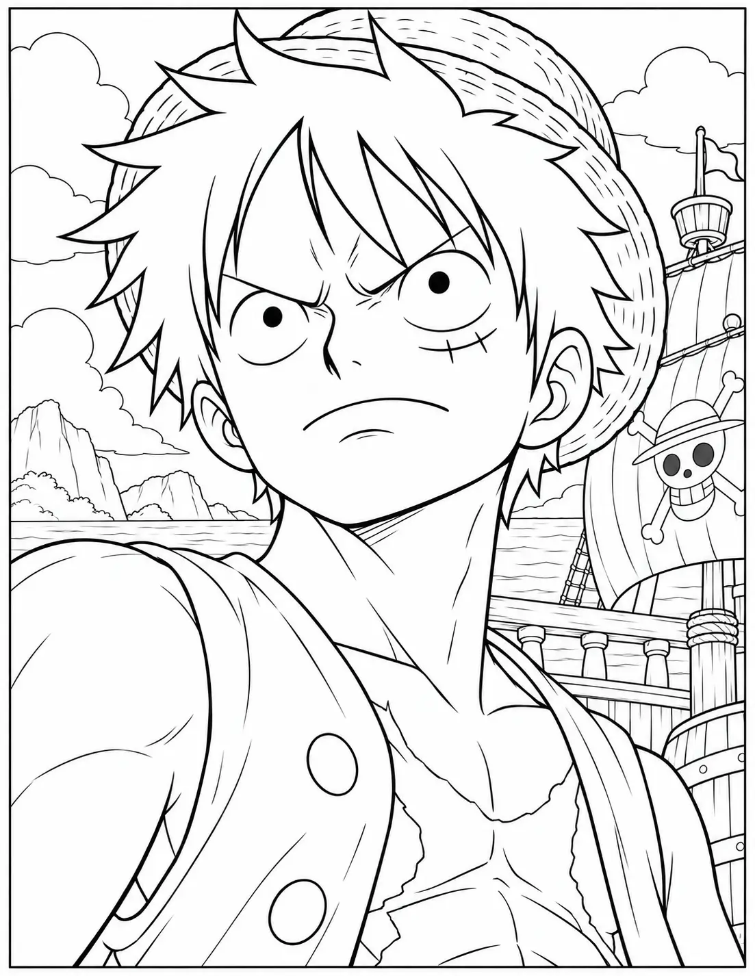 Monkey D. Luffy on a pirate ship coloring page