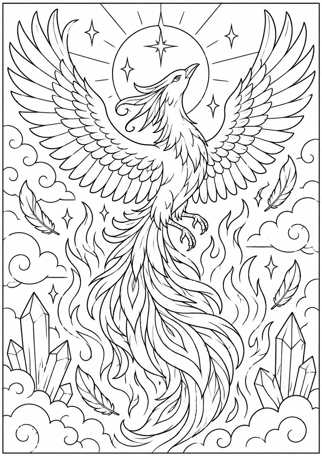 Rising Phoenix coloring page for adults