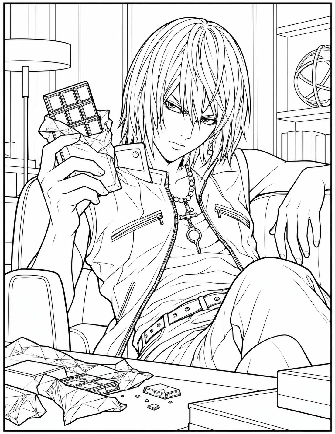 Mello holding his chocolate bar coloring page