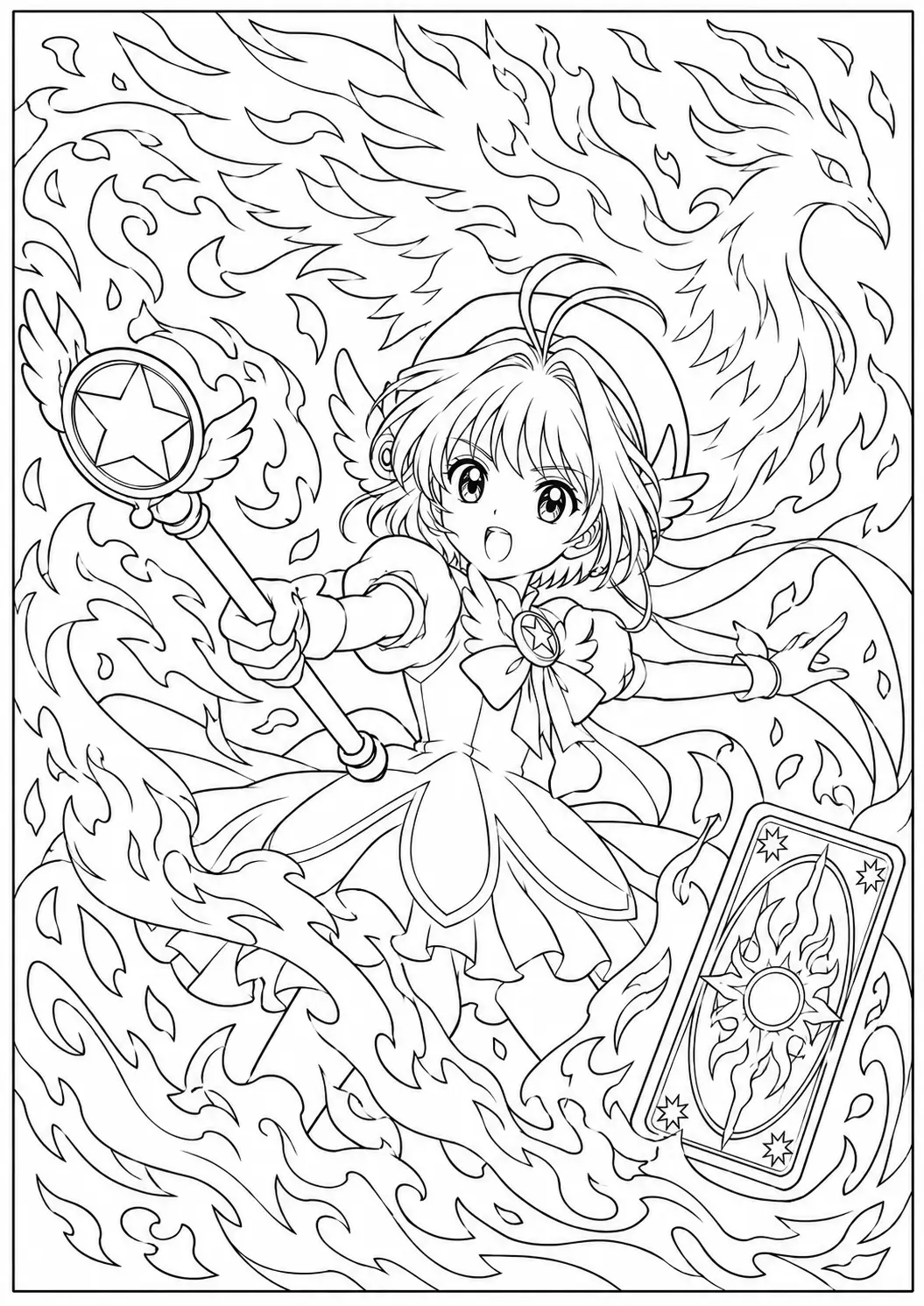 Sakura casting fire magic with sweeping flames around her