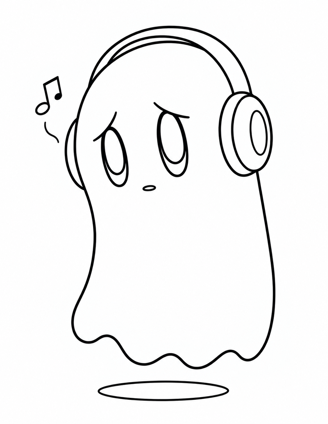 Napstablook Undertale coloring page with headphones and shy ghost expression