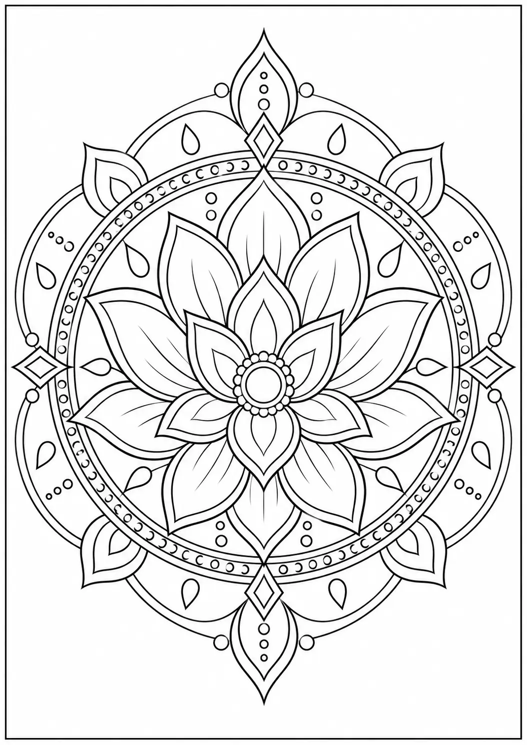 Geometric lotus mandala coloring page for adults