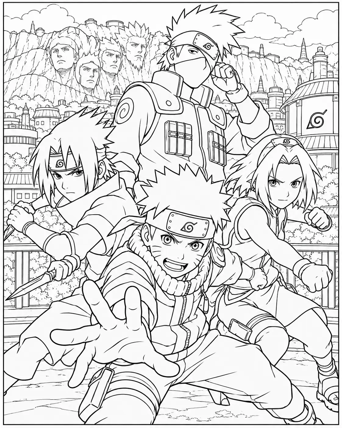 Team 7 Naruto Sasuke Sakura and Kakashi coloring page