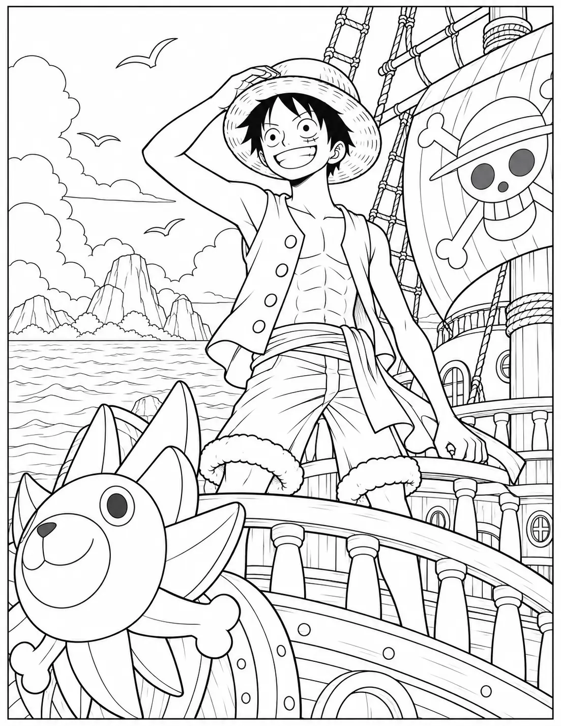 Monkey D. Luffy on the Thousand Sunny coloring page