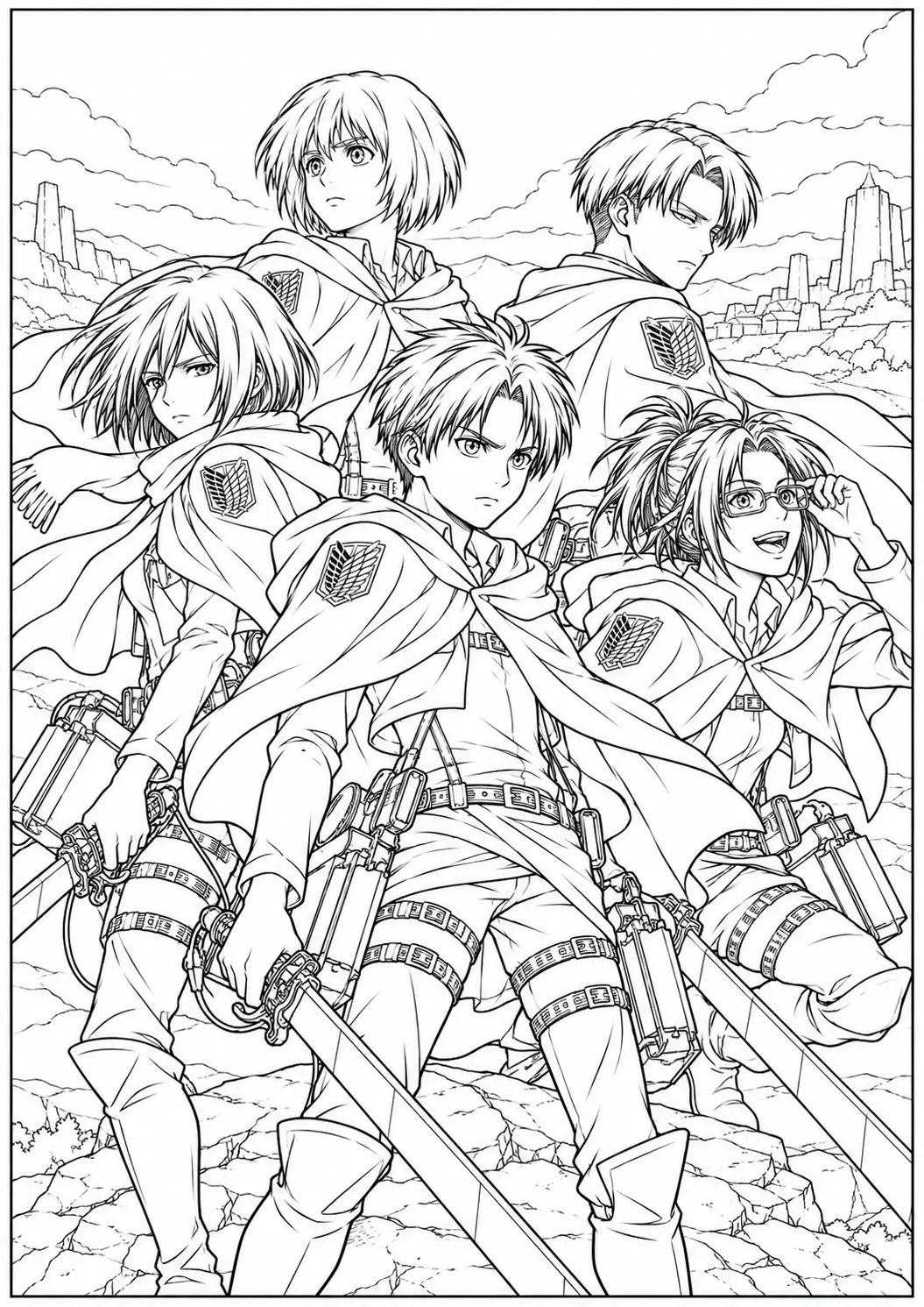 Survey Corps team group coloring page