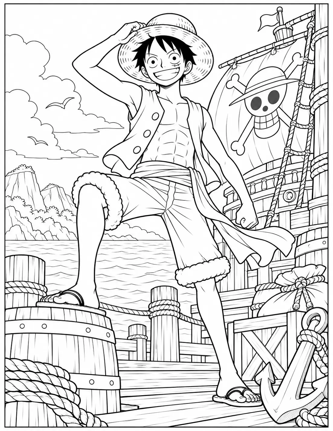Monkey D. Luffy ready to set sail coloring page