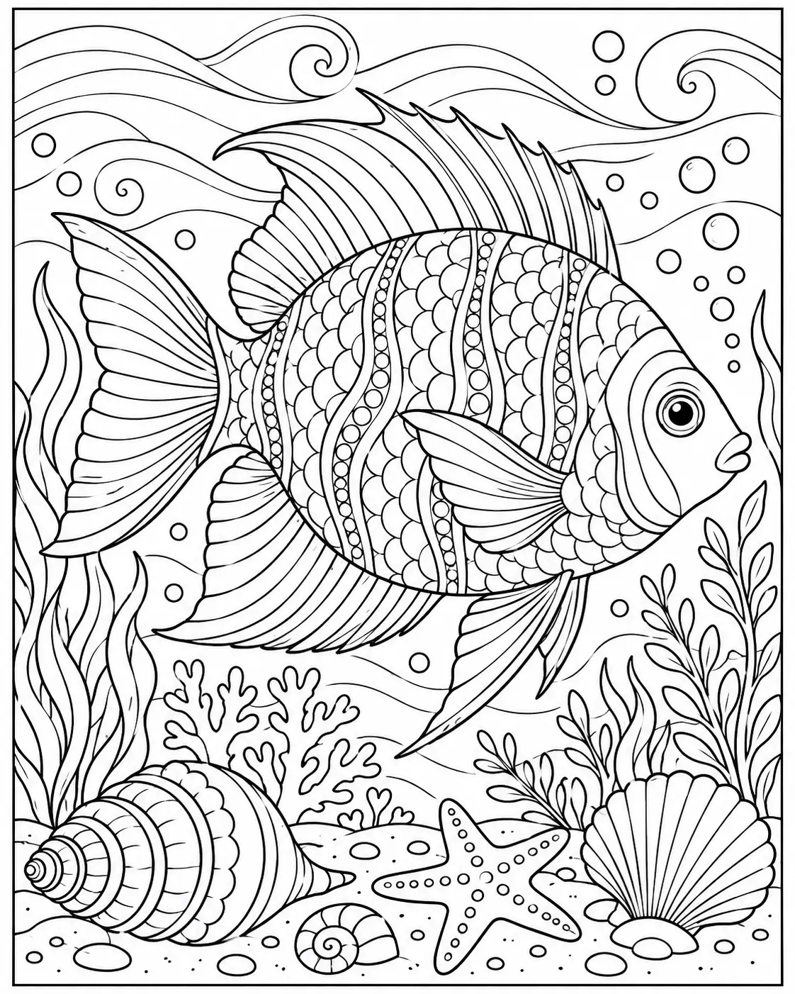 Decorative tropical fish underwater coloring page