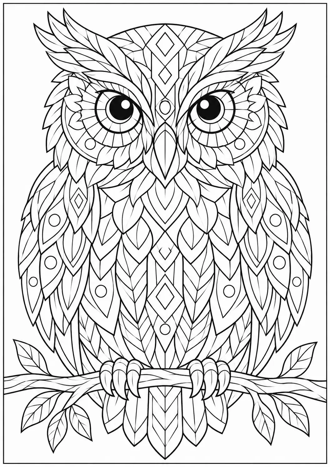Geometric owl coloring page for adults