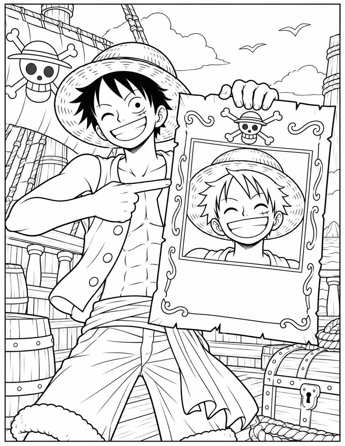 Monkey D. Luffy with his wanted poster coloring page