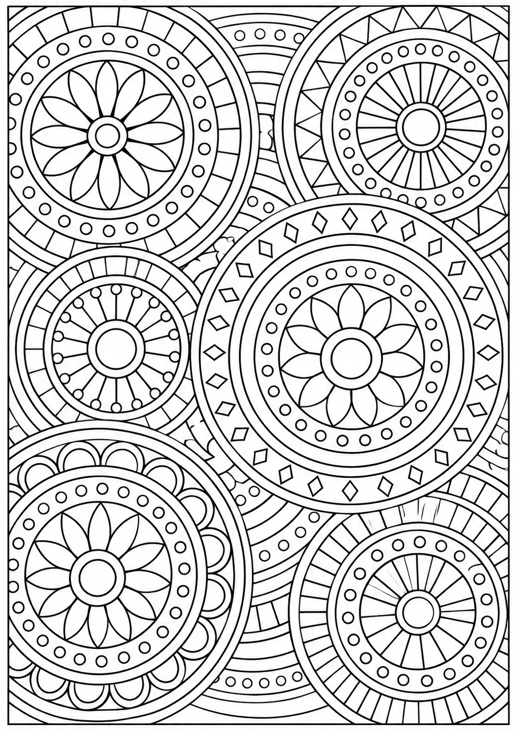 Concentric circle geometric pattern coloring page for adults
